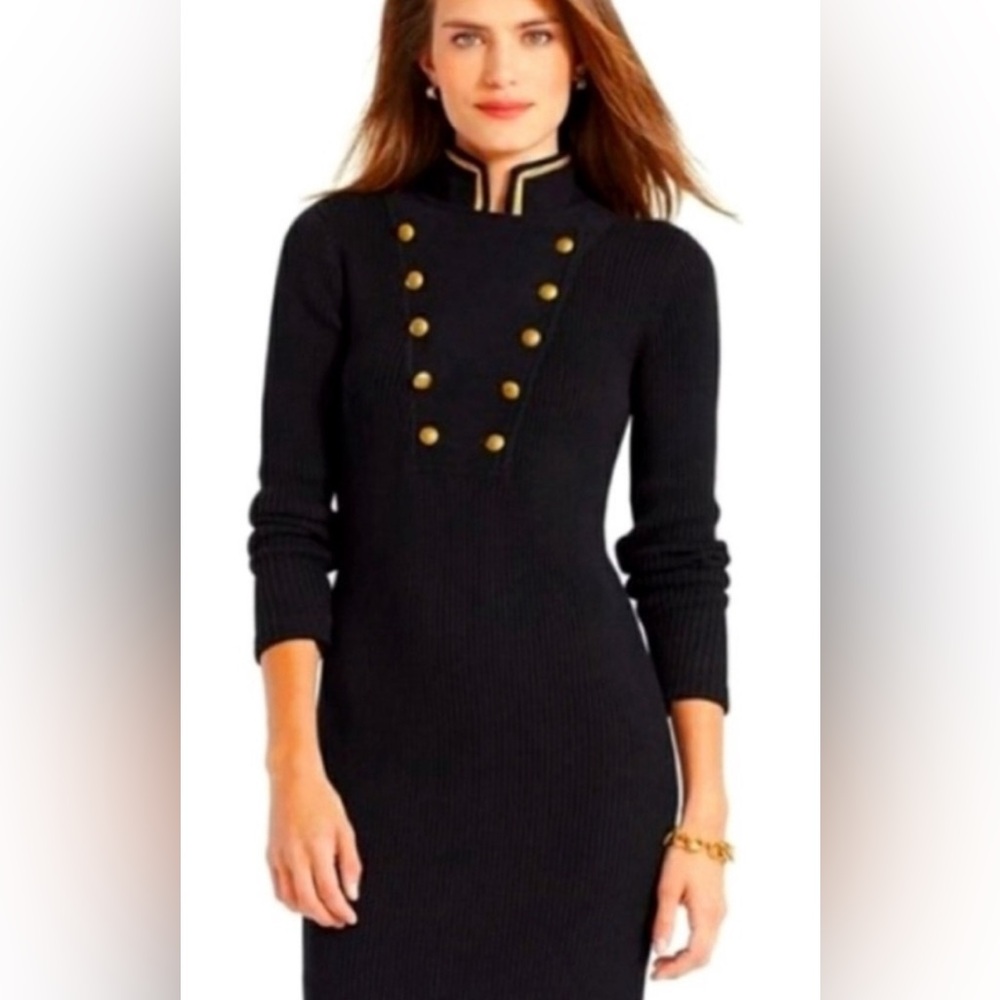 Lauren Ralph Lauren Black and Gold Asymmetrical Sheath Dress